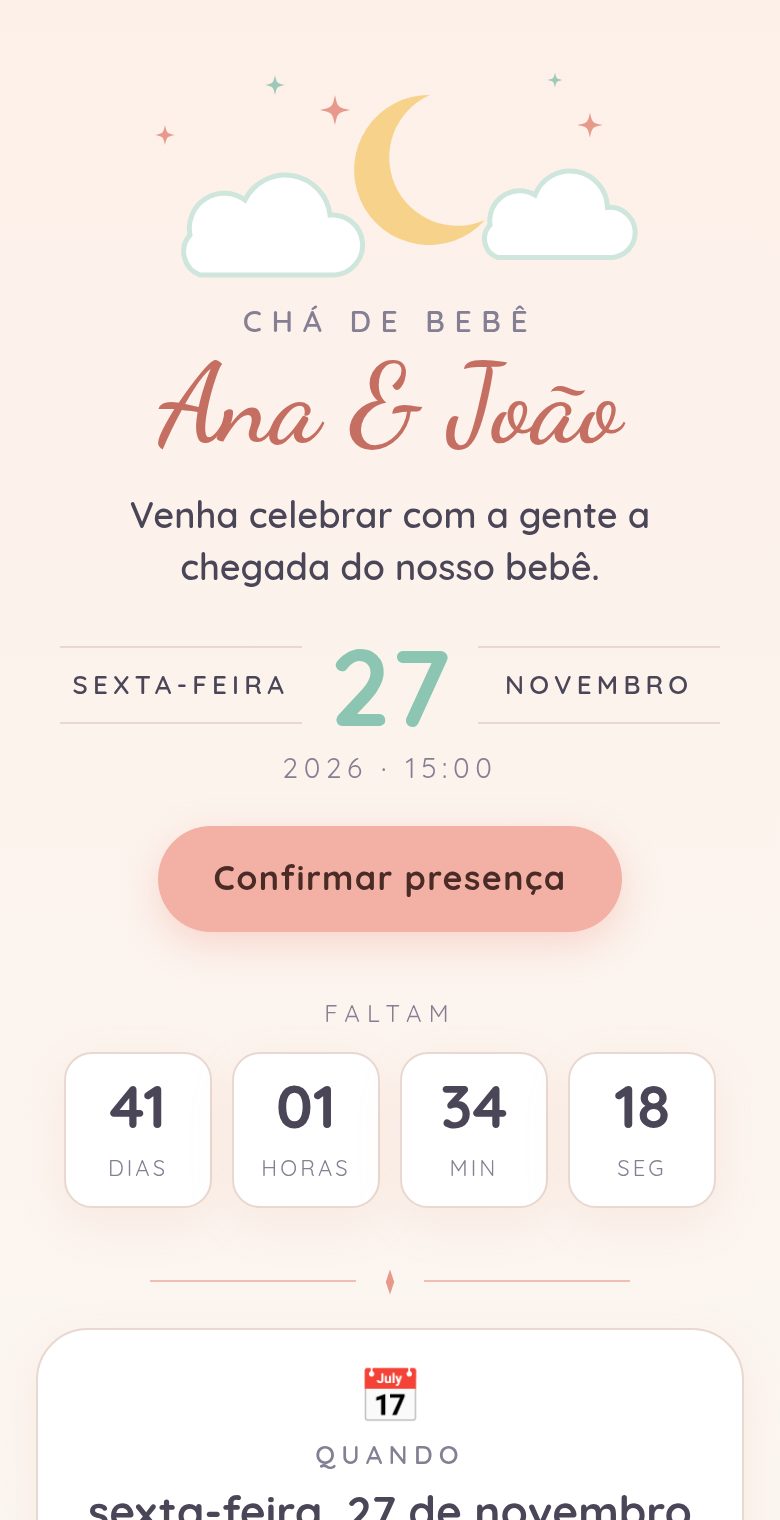 Convite digital chá de bebê