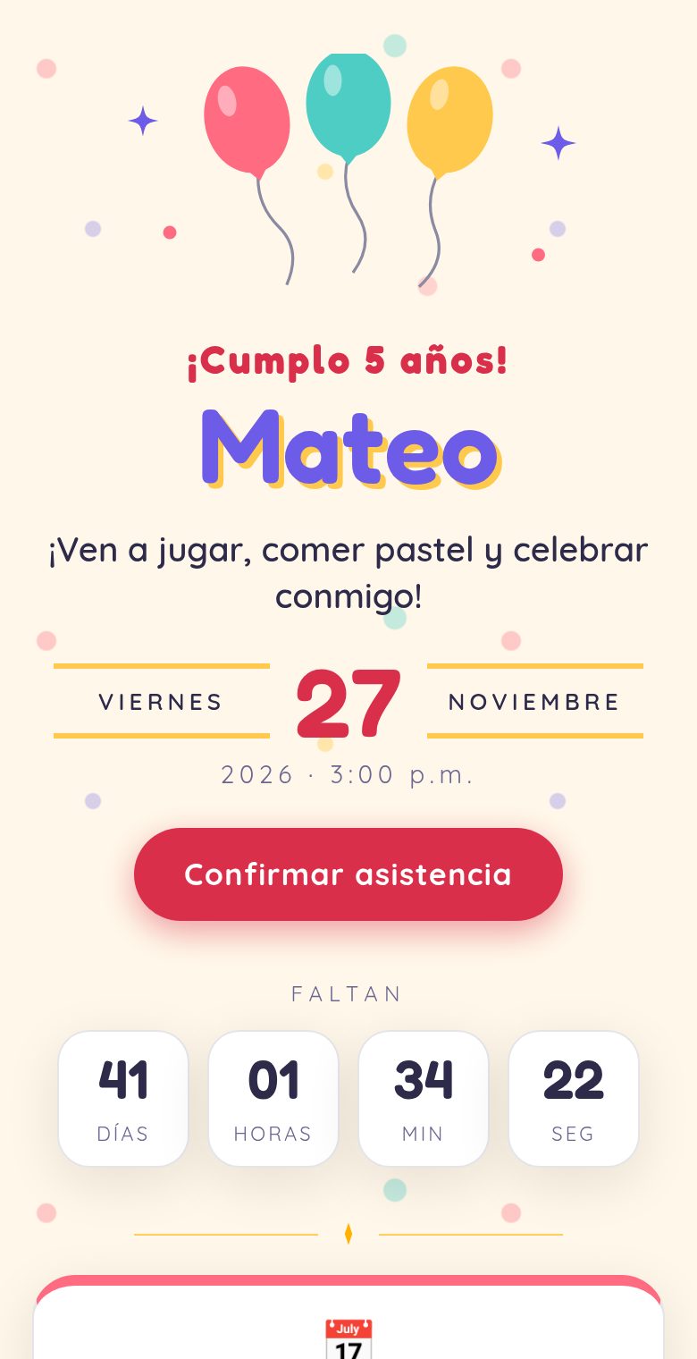 Invitación digital de cumpleaños infantil