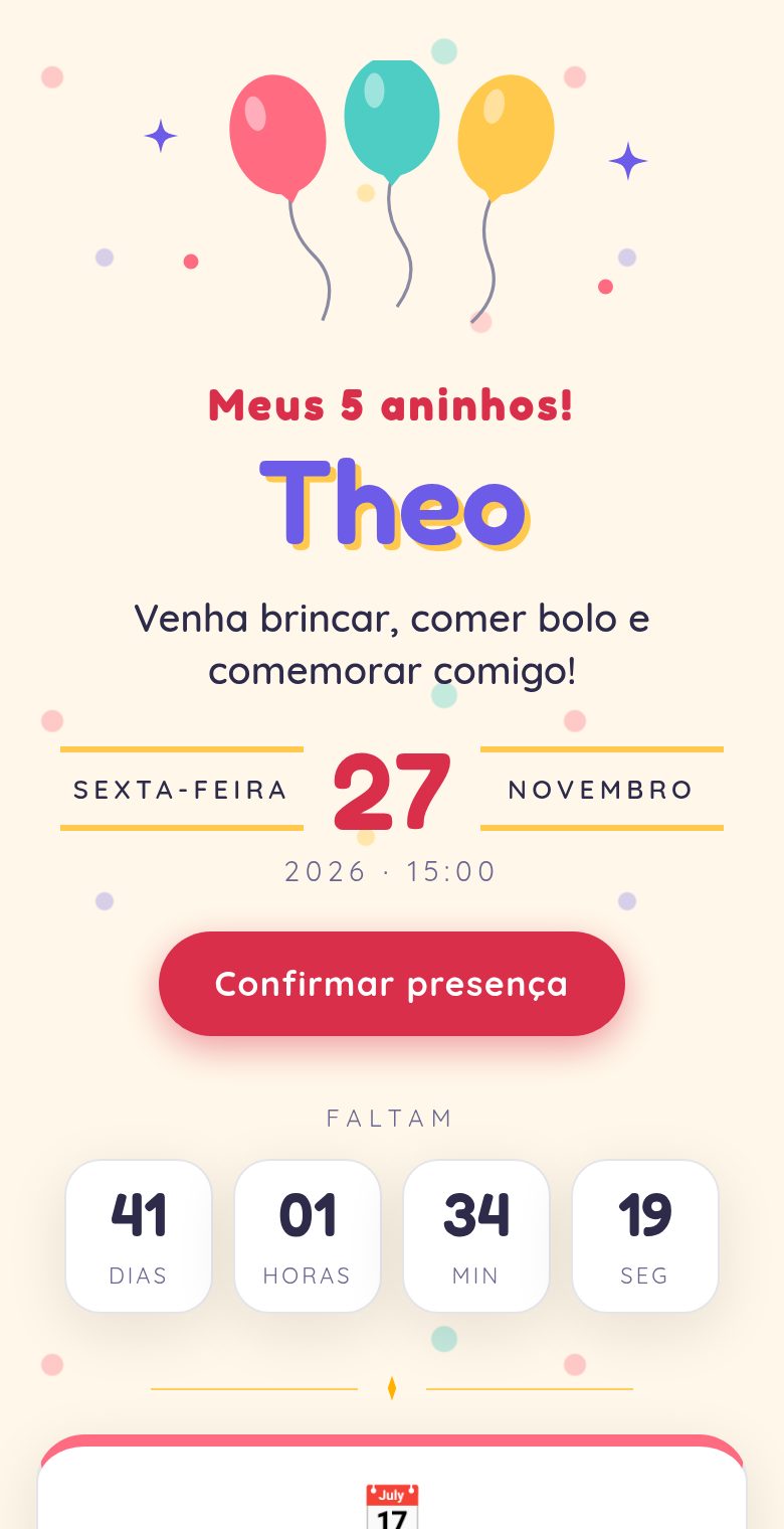 Convite digital de aniversário infantil